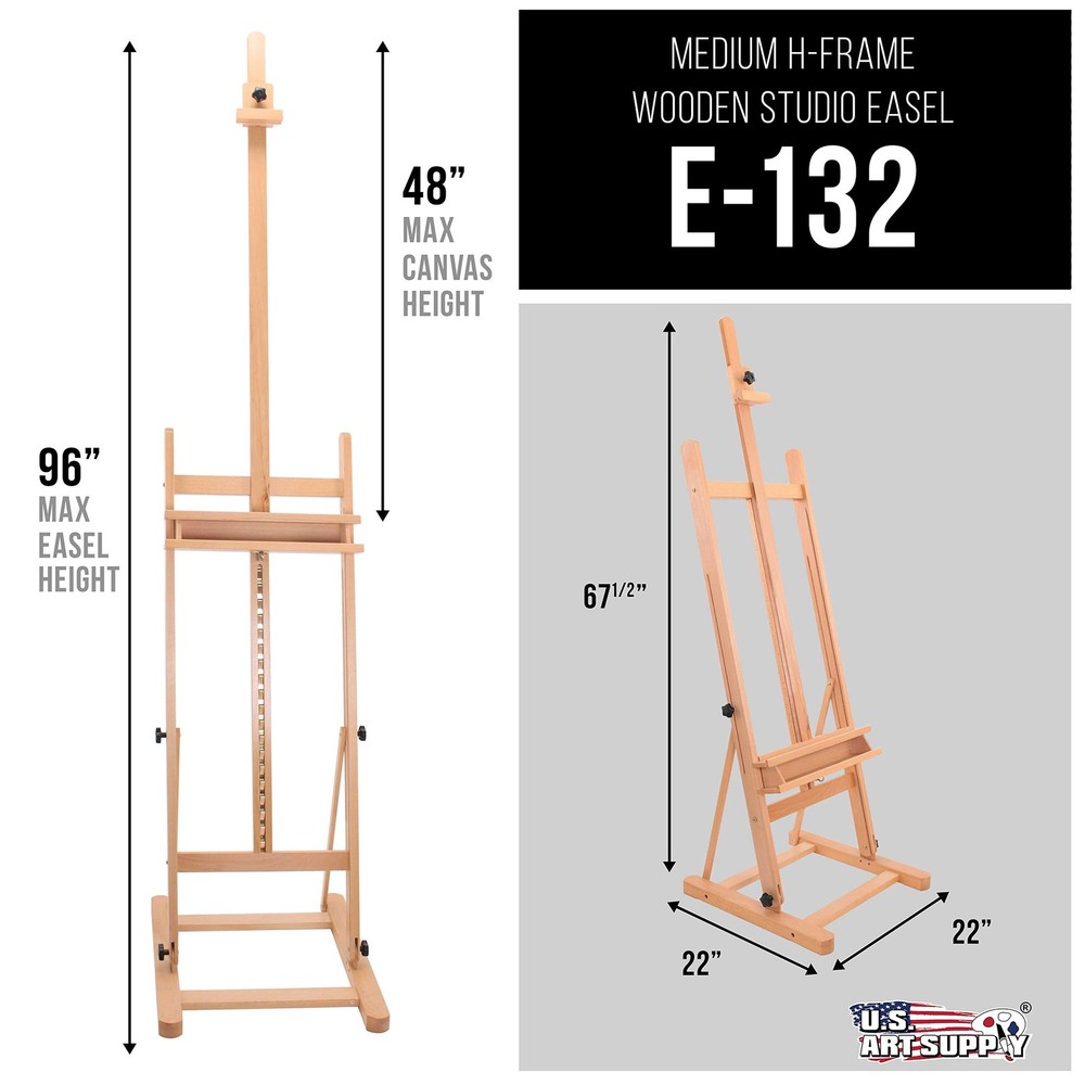 U.S. Art Supply Medium Wooden Studio H Frame Easel with Storage Tray -