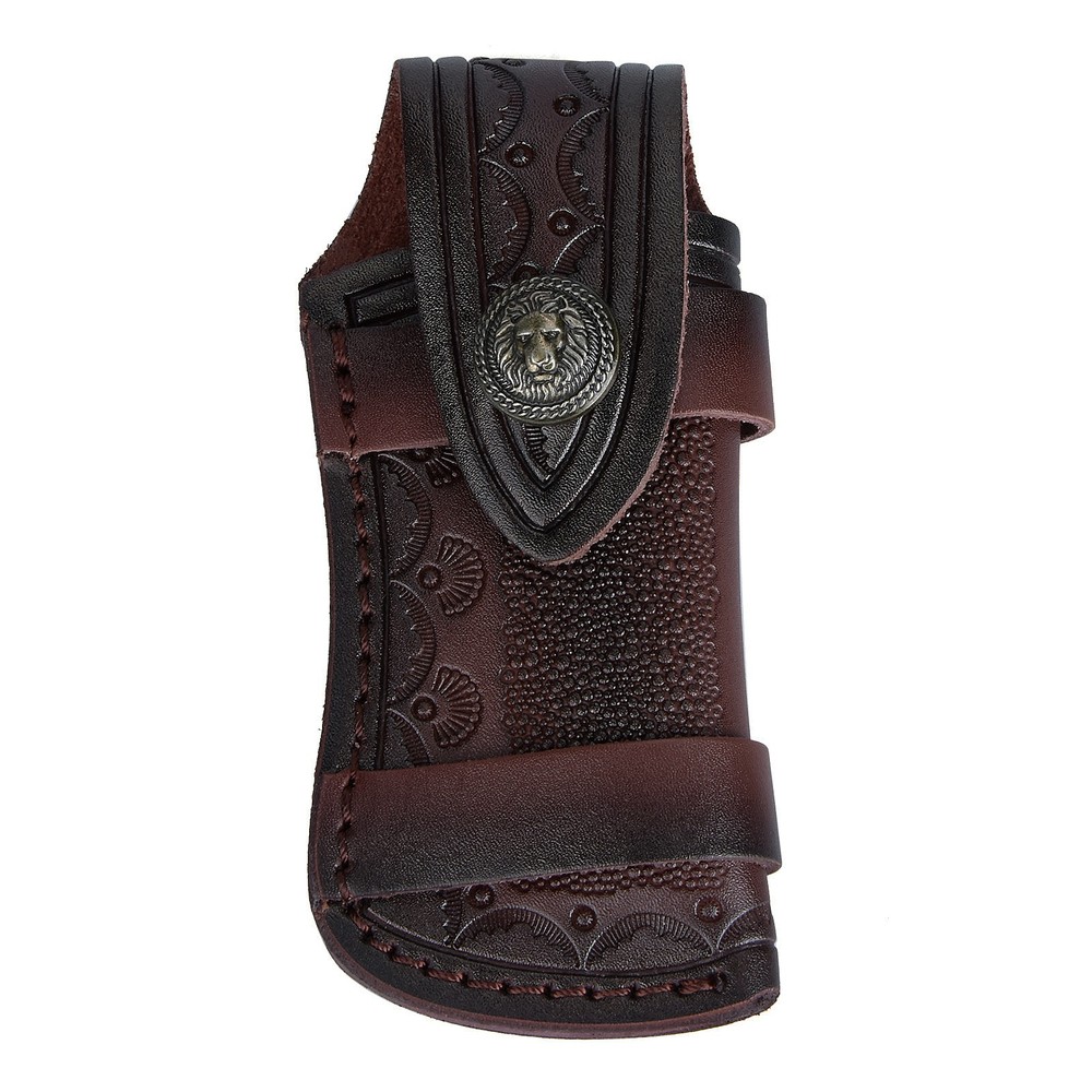 4'' Folding Knife Case Sheath Leather Storage Pouch With Snap Closure Belt Loop