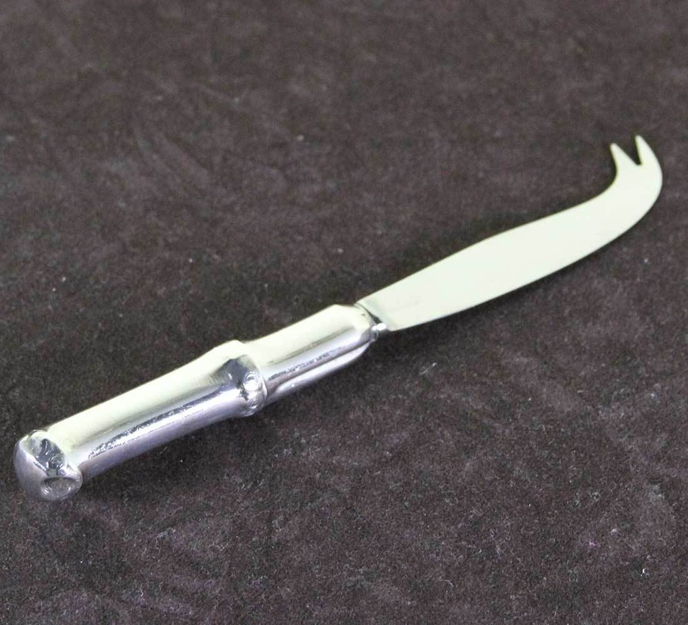 Vintage Silver Cheese Knife, Bamboo
