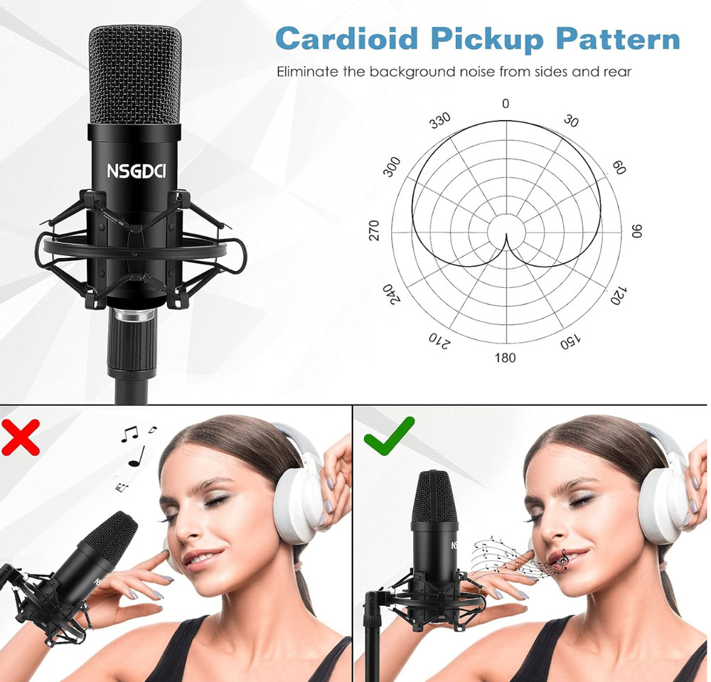 USB Condenser Microphone Kit w/ Stand Pop Filter Shock Mount Podcast Streaming