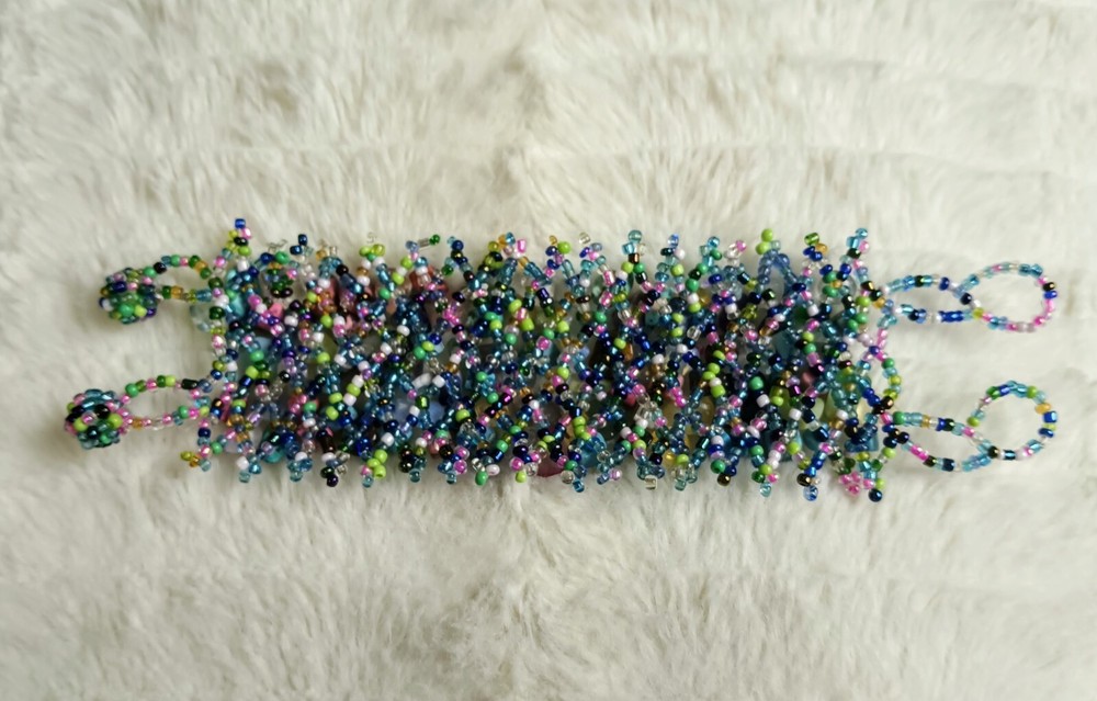 Handcrafted Sead Bead and Natural Stone Wide Strap Bracelet