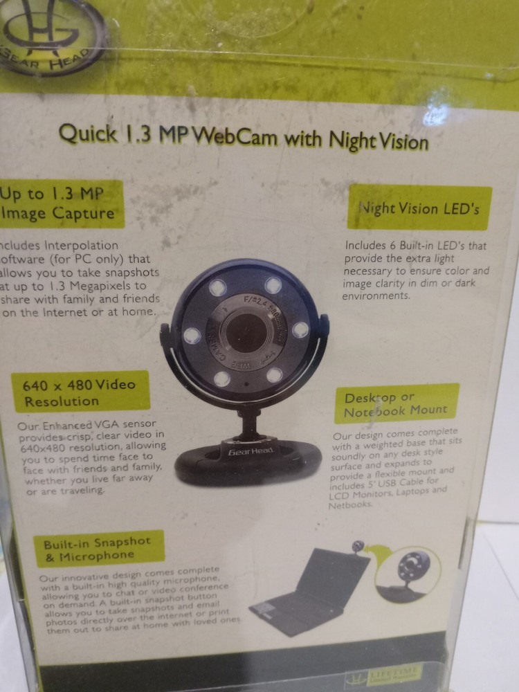 Webcam With Night Vision Quick 1.3 MP Built In Microphone Includes Manual