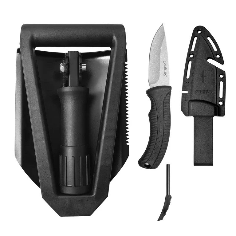 Camillus Quest Pack ~ Folding Shovel, Fixed Blade Knife, Firestarter & Whistle