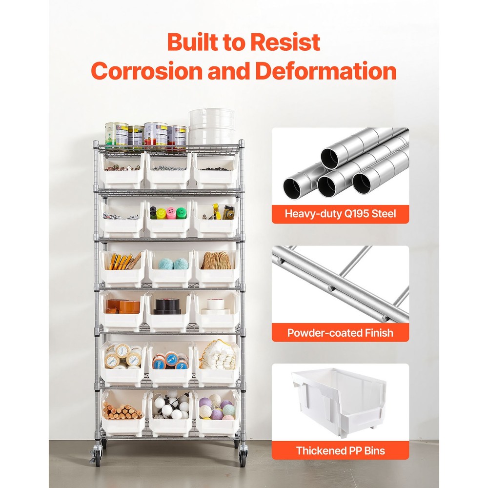 Uimoso 7-Tier Rolling Storage Rack with 18 Removable Bins