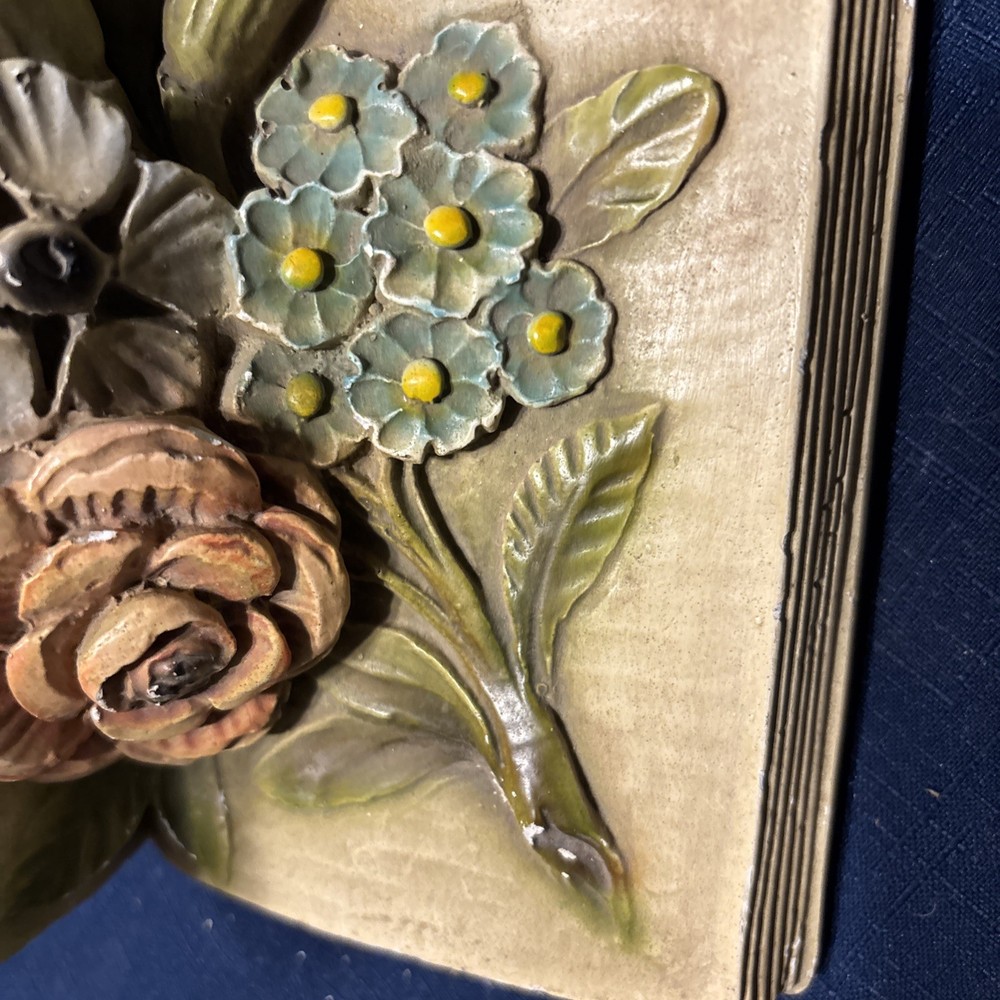Vintage IvorWare Heavy Solid Ceramic Pottery Floral Book Ends