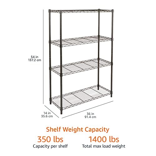 Amazon Basics 4-Shelf Steel Wire Rack, 36"x14"x54", Black