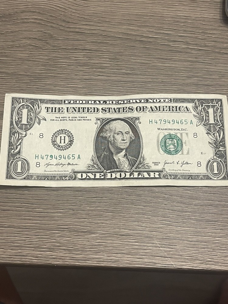 2021 $1 Over Ink Error Filled In 9 Fancy Serial Number Note