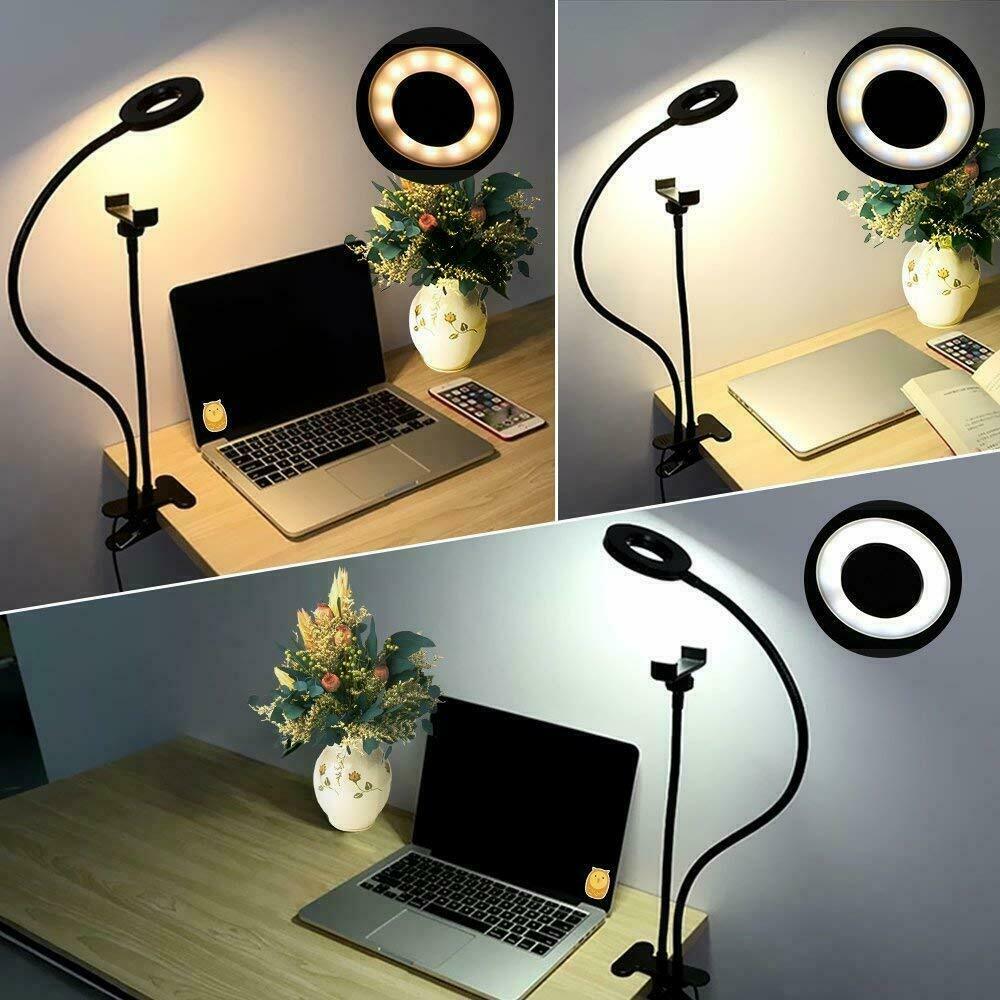 Selfie Ring Light + Mobile Phone Holder 24 LED Camera Long Arm USB Clip On