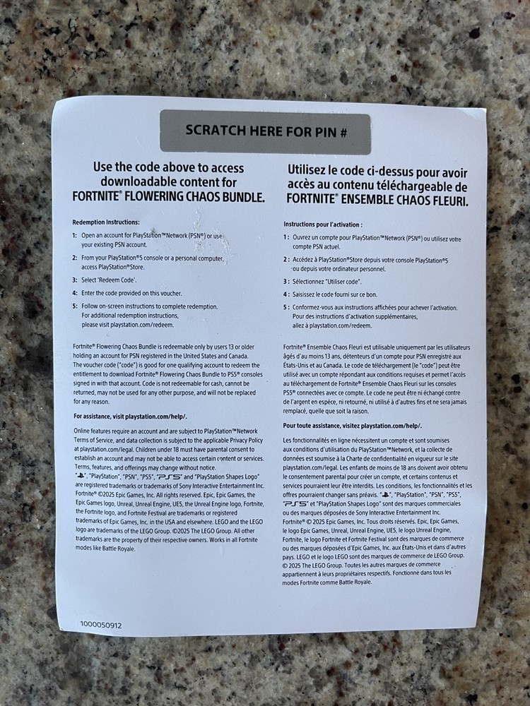 Fortnite Flowering Chaos Bundle DLC PS5 PlayStation Code Key New Unscratched