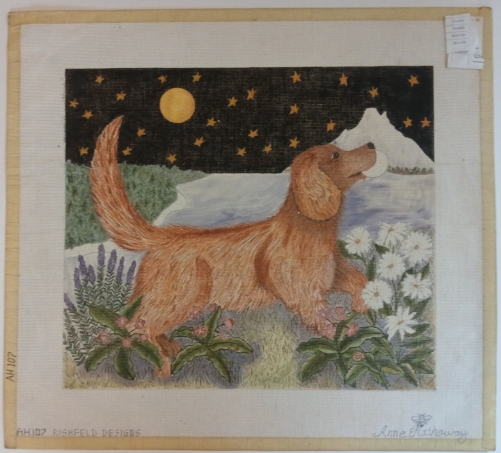 Rishfeld Designs Dog Under Moon Hathaway Hand Painted Needlepoint Canvas*READ*