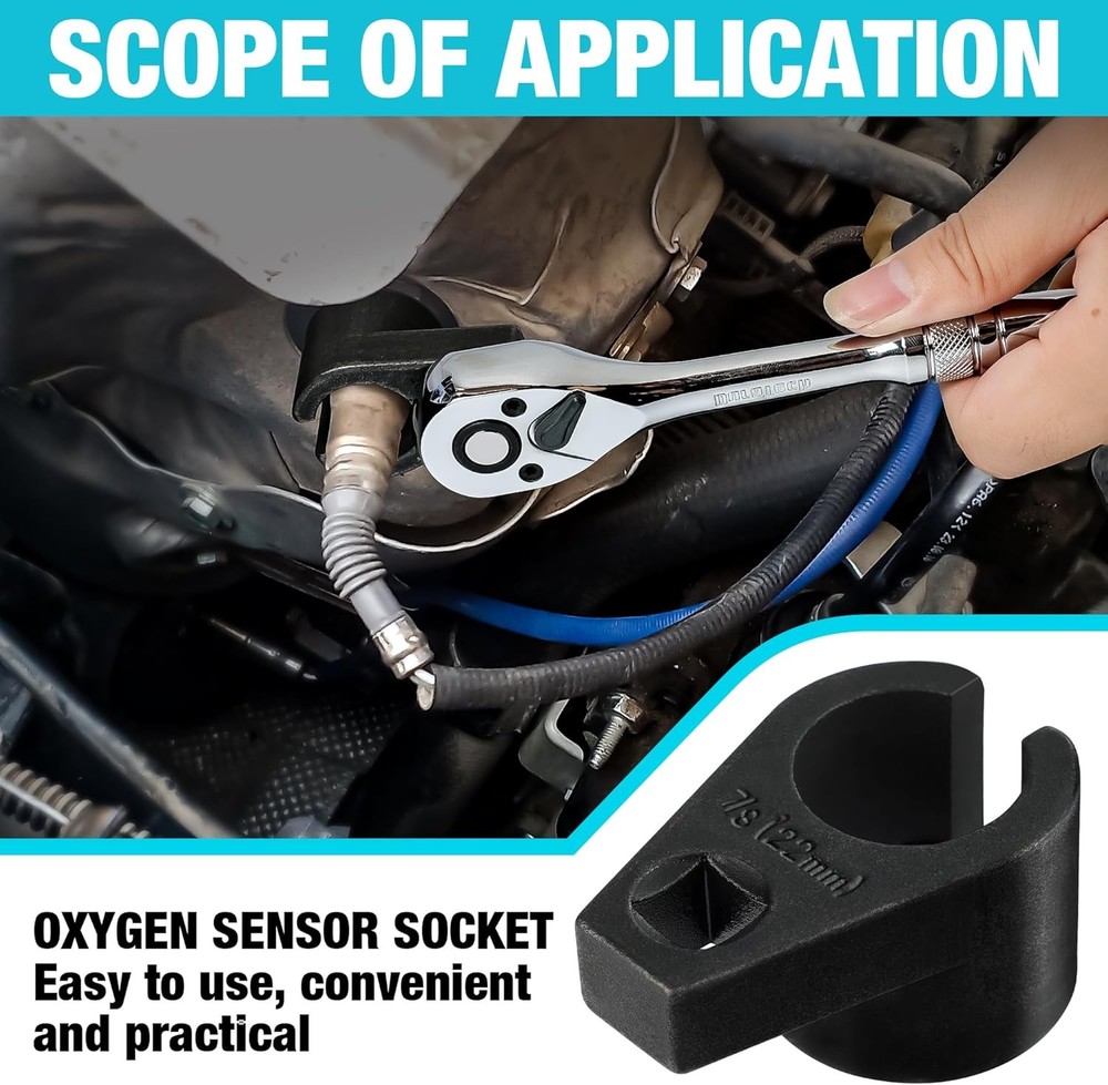 DURATECH O2 Oxygen Sensor Socket 3/8-Inch Drive x 7/8-Inch (22mm), Offset Wrench