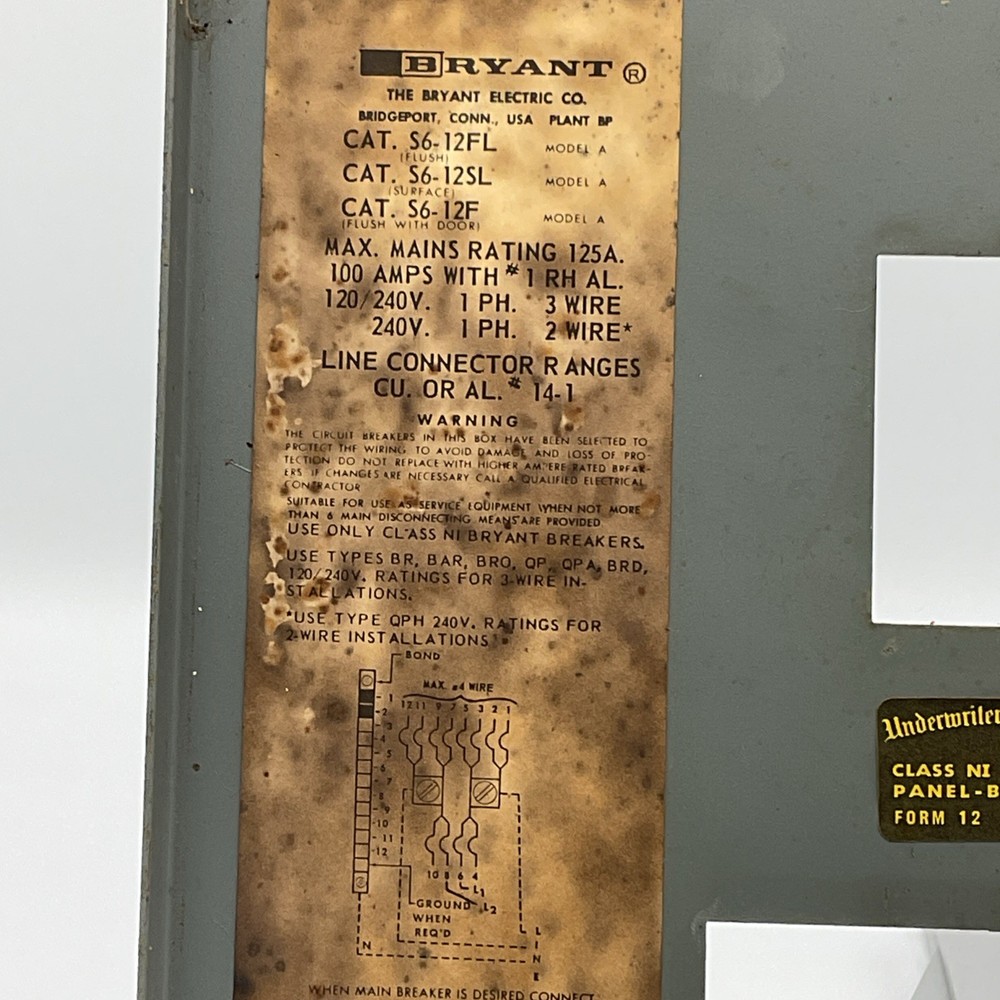 Bryant 100 Amp Max Main Breaker 4 Space Panel Cover