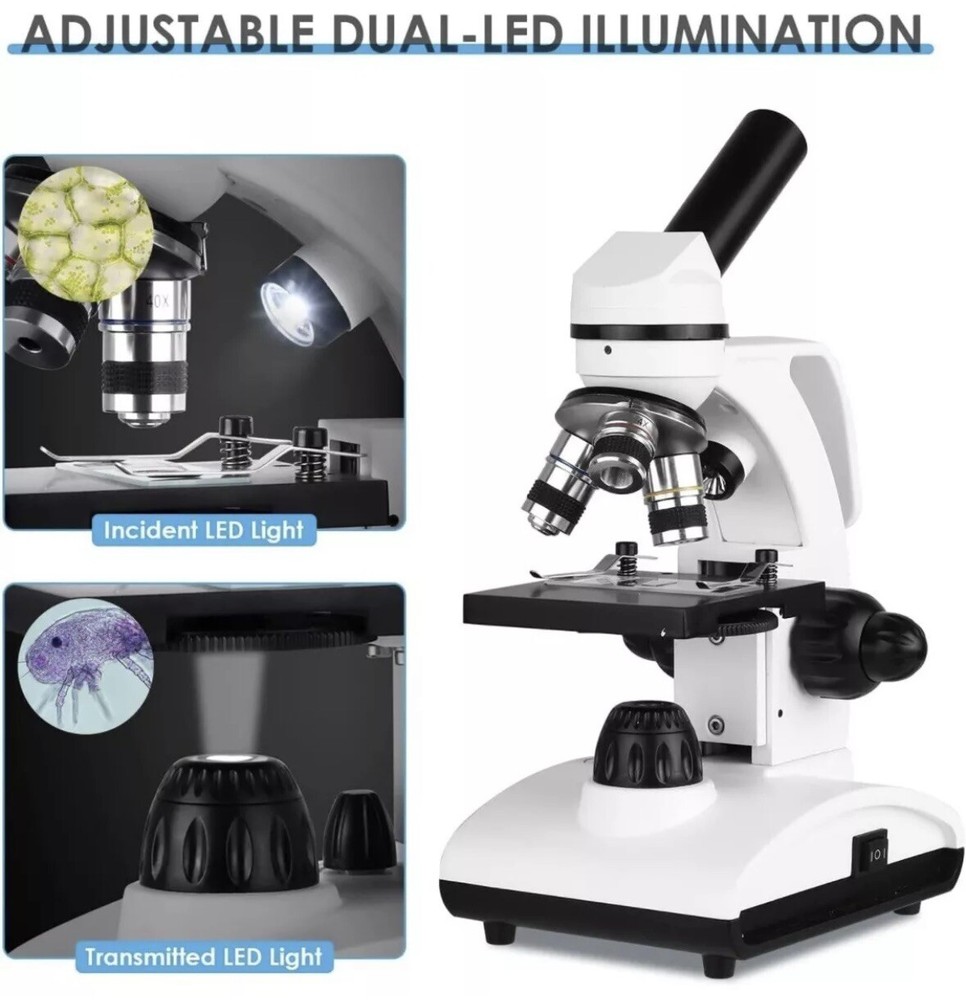 Microscopes Biological Microscope 40x-1000 Adjustable Duel LED Illumination