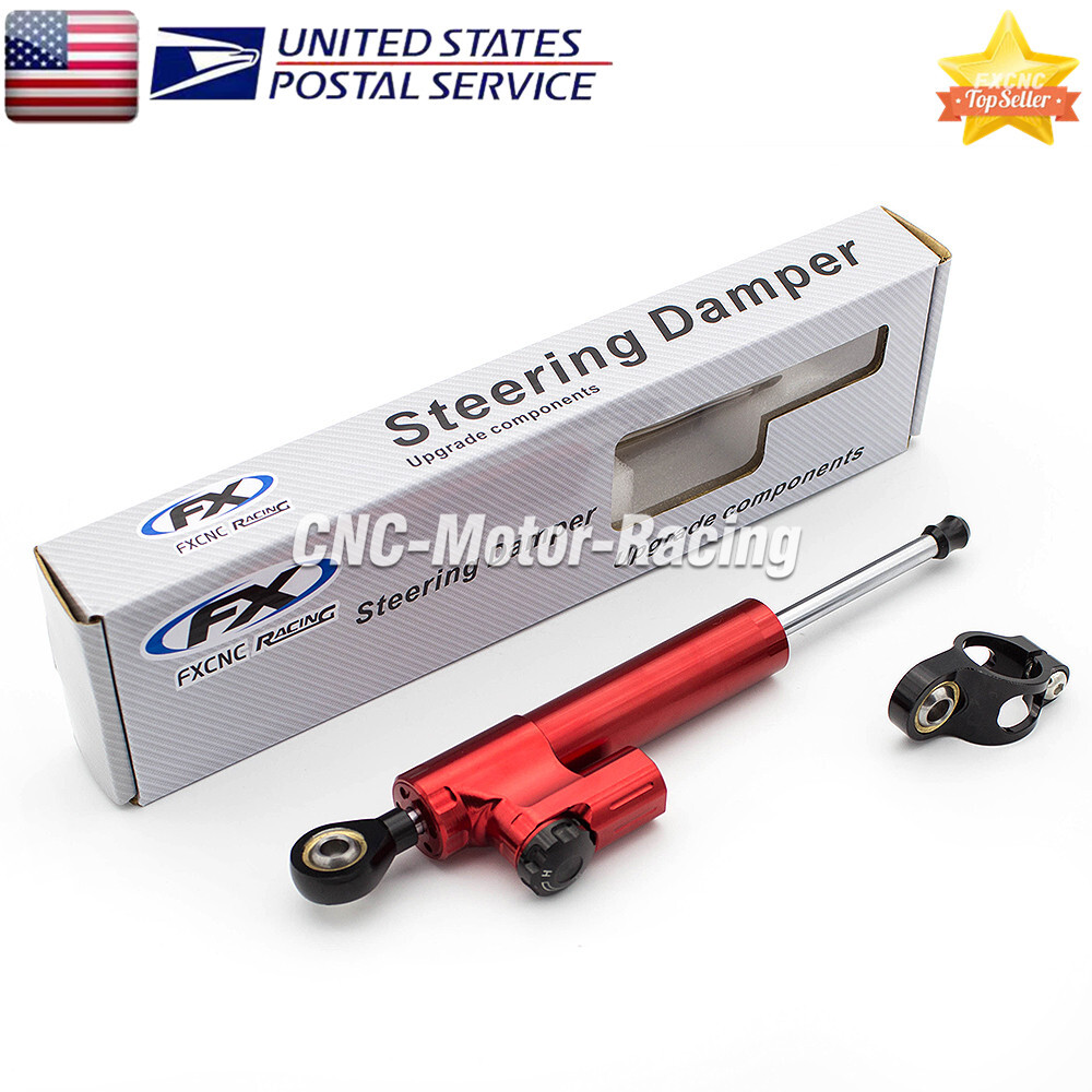 Adjustable CNC Steering Damper Stabilizer Linear Shock Aluminum Motorcycle Red