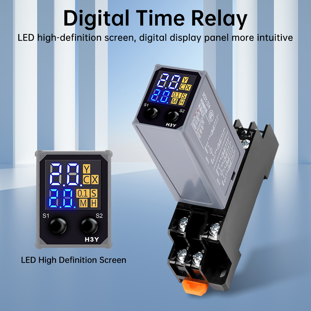 2Pcs Adjustable Digital Time Relay Cycle Time Delay Relay with Base AC 220V
