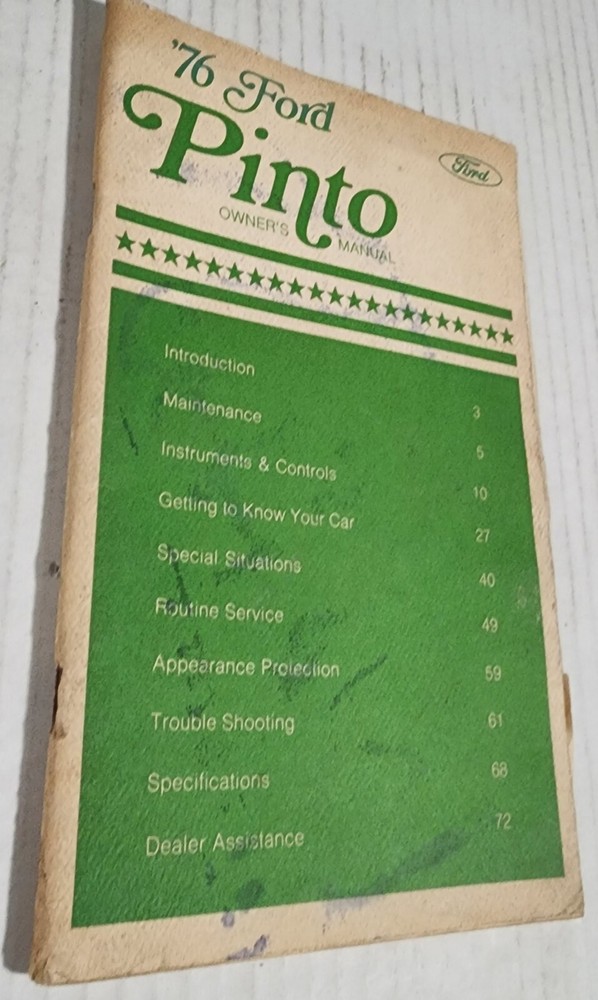 1976 Ford Pinto Owners Manual User Guide Reference Operator Book Fuses Fluids