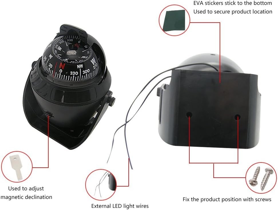 LED Light Marine Digital Compass - Adjustable Navigation for Car & Boat