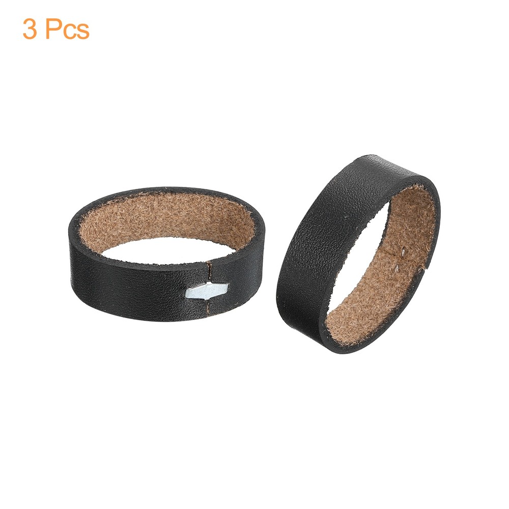 3 x Leather Belt Loop Keepers Fitting 3.8cm Width Belt Strap Buckles (Black)