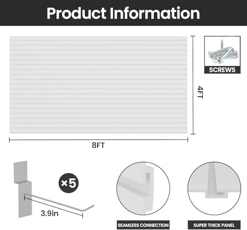 Slatwall Panel Wall Storage Systems, 4x8 ft Slat Wall Paneling Garage White