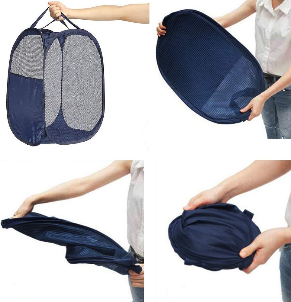 2 pop-up foldable mesh laundry baskets (each with 2 reinforced handles), black +