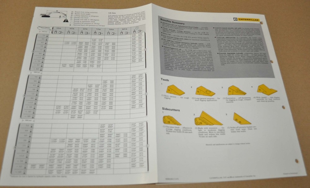 Caterpillar 235B Excavator Specification Brochure Prospekt