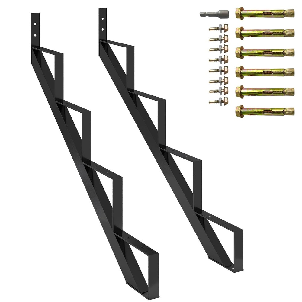Stair Step Riser Metal Stair Stringer with Reinforcing Support Leg 2 Pack 4 Step
