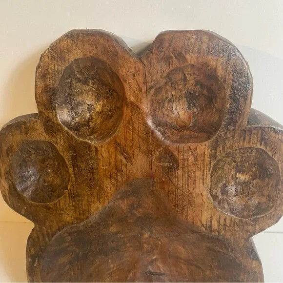Rustic Craved Wood Paw Print Bowl 11” Length 9” Width 2” Depth