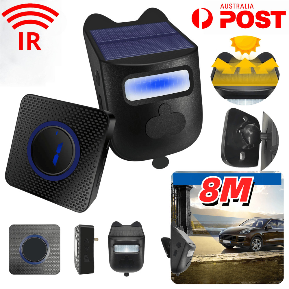Solar Wireless Driveway Alarm PIR Motion Sensor Receiver Garage Security System