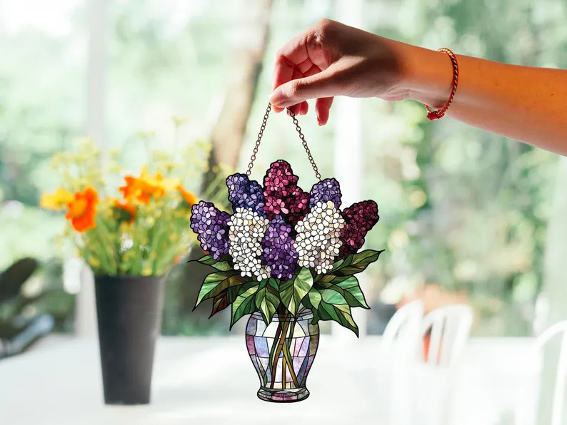 Lilac Bouquet Suncatcher Acrylic Window Decor Gift
