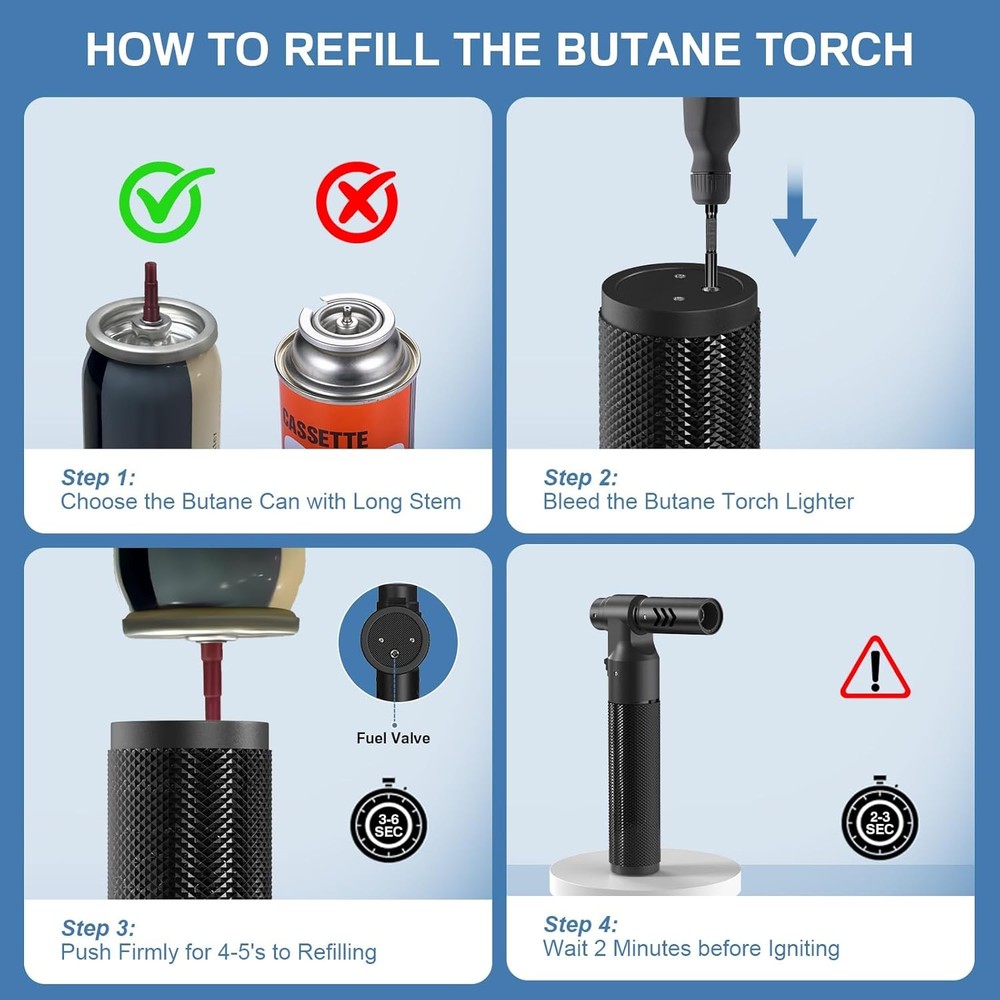 2 Pack Butane Torch Lighter Soldering Refillable ONE SIZE, Black