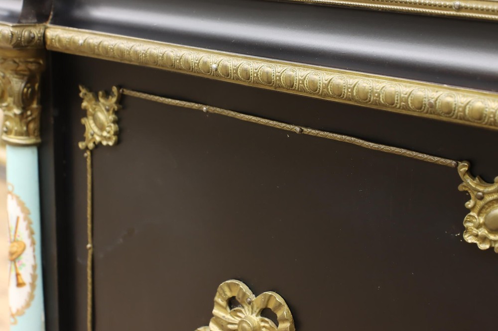 French Antique Ebonized & Porcelain Office or Library Desk #55596
