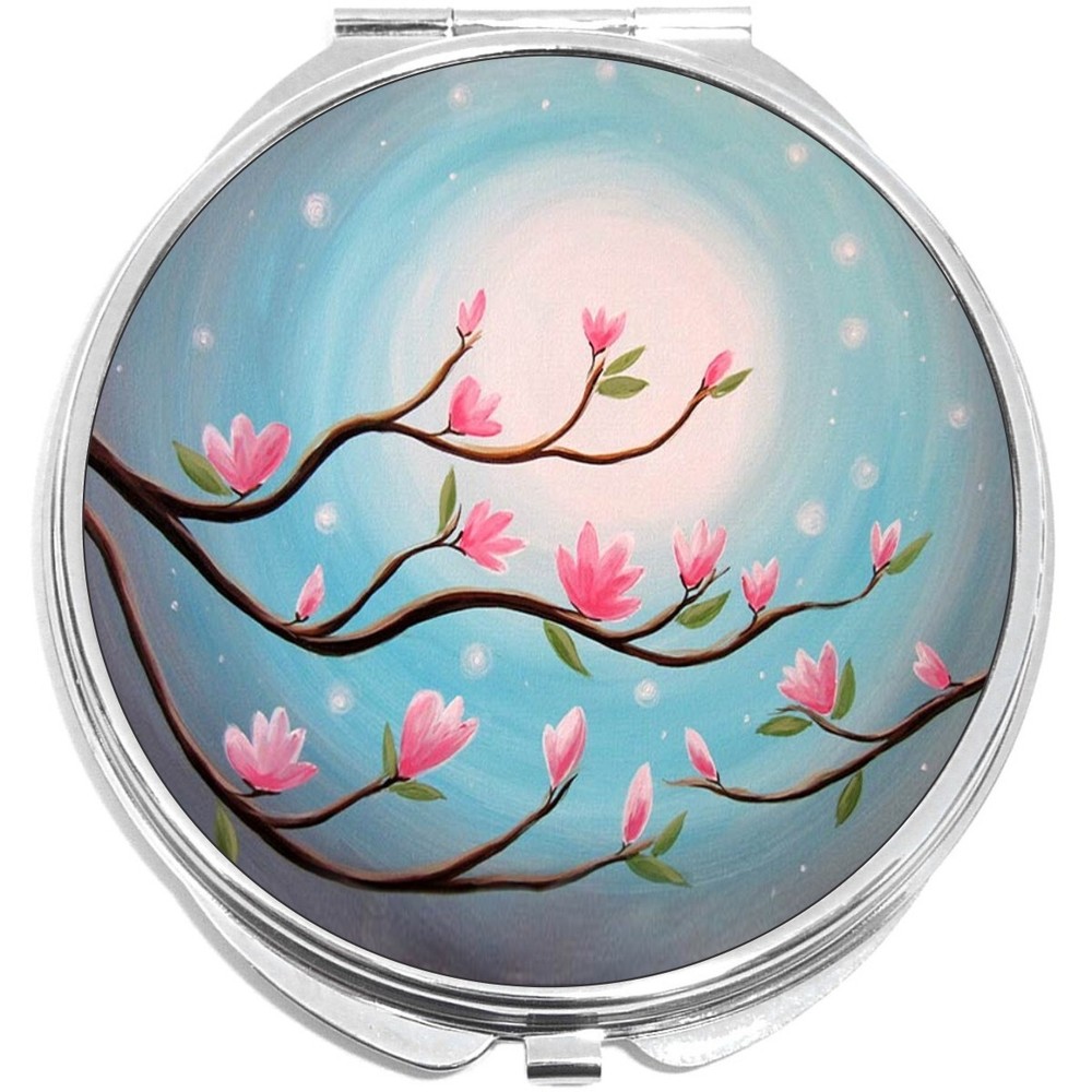 Tree Flower Blossoms in Moonlight Compact with Mirrors - for Pocket or Purse