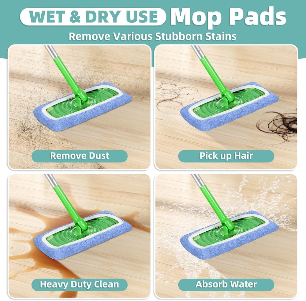 Reusable Mop Pads Compatible with Swiffer Sweeper Mop, Microfiber Dry Sweeping C