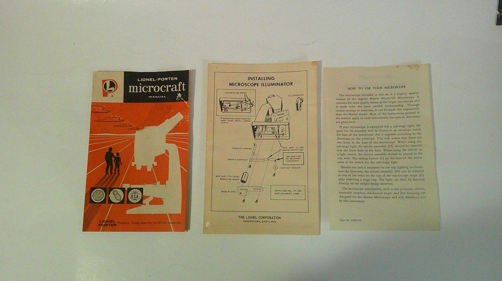 Vintage 1960 Lionel-Porter Panel Microcraft Student Microscope Lab Slides