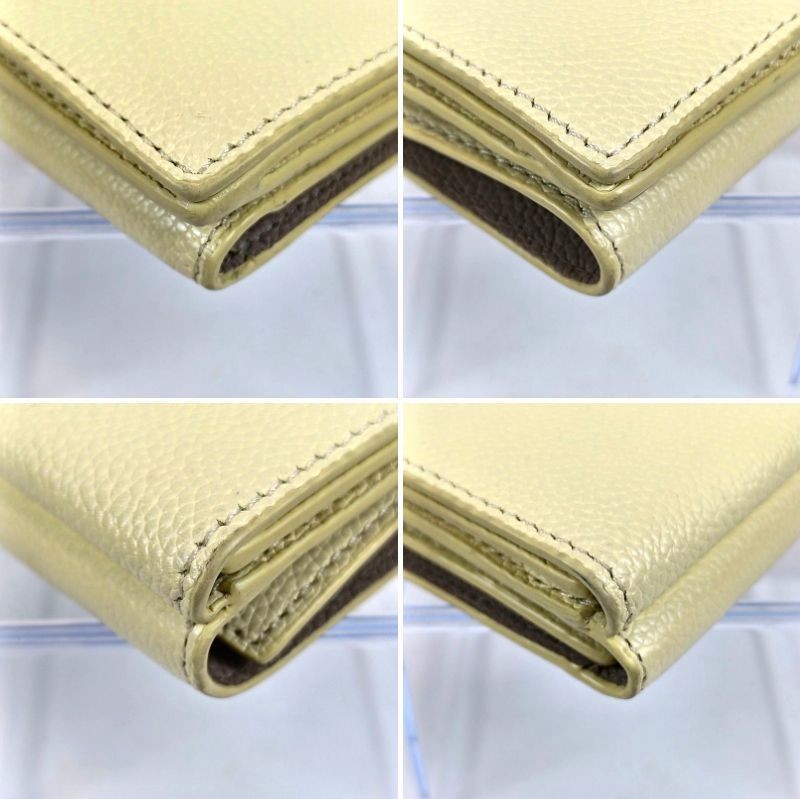 Tory Burch Micro Tri-Fold Wallet Leather Yellow Logo Compact Pre-Owned