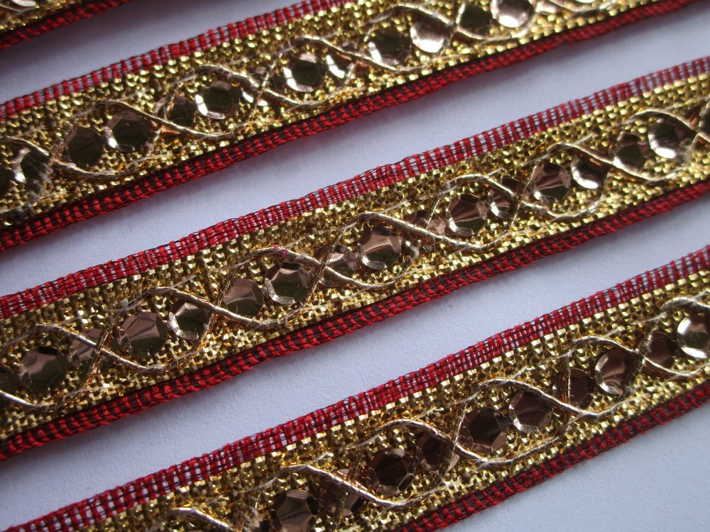 Trims Sharp Nichtelastisch Gold Wine Red 1.2cm Wide N
