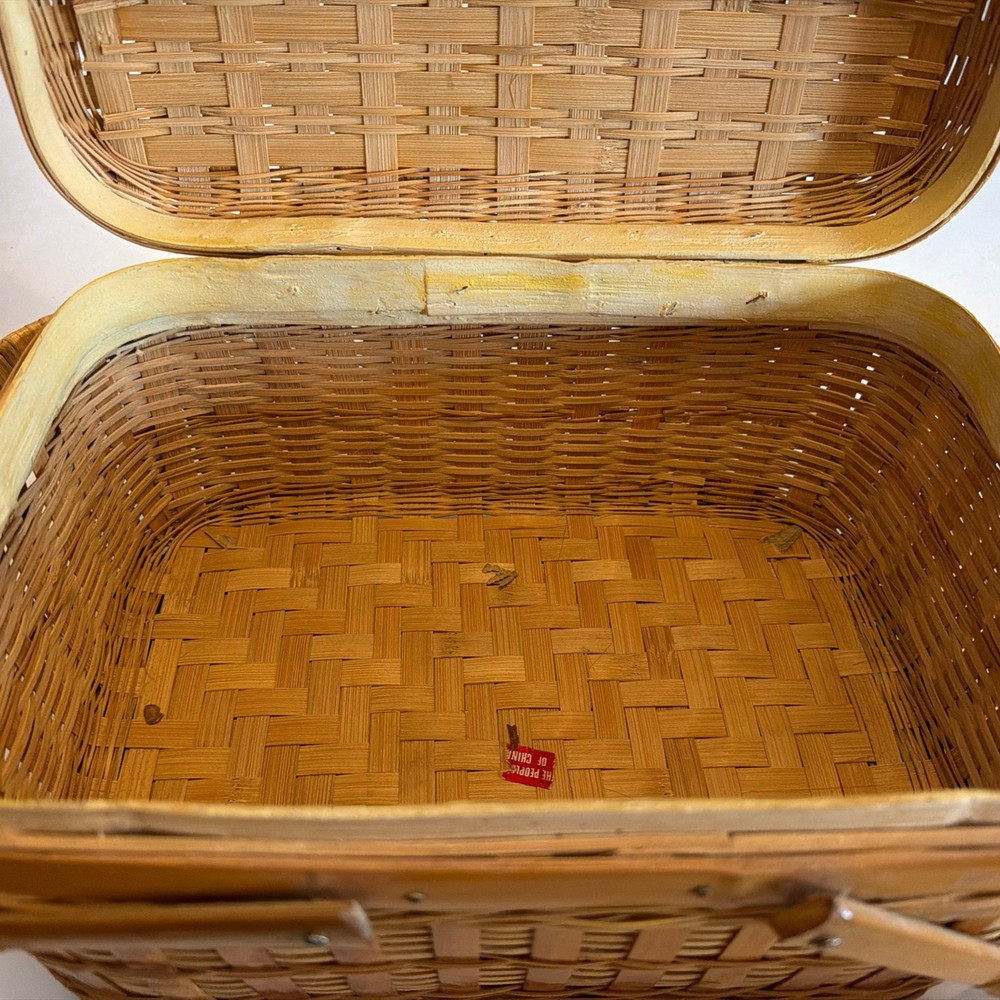 Vintage 1960’s bamboo wicker sewing organizer box