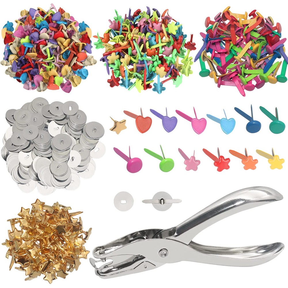 400 PCS Mini Brad Paper Fastener Split Pins Silver Washers Hole Punch
