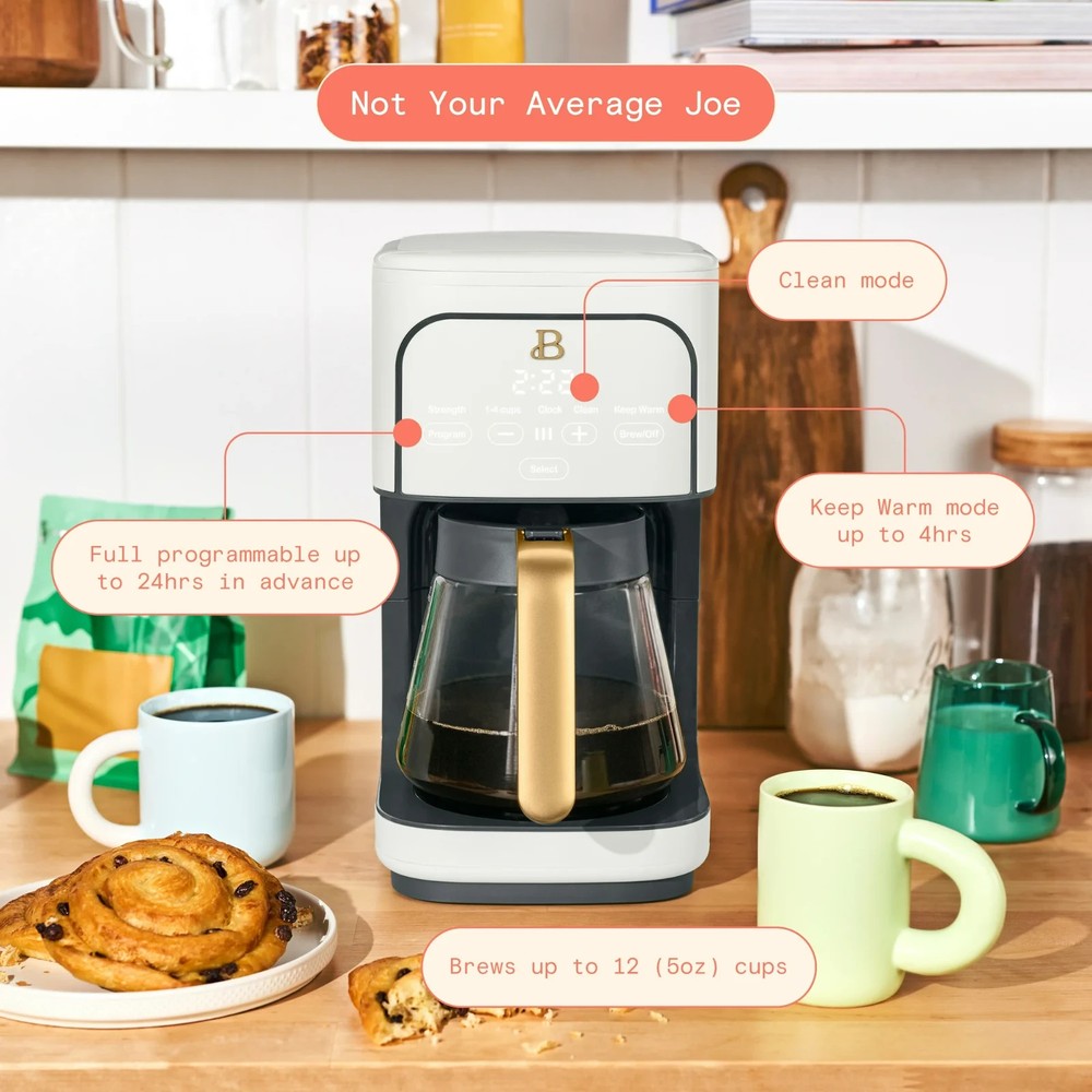 Beautiful 12 Cup Programmable Coffee Maker, White Icing by Drew Barrymore