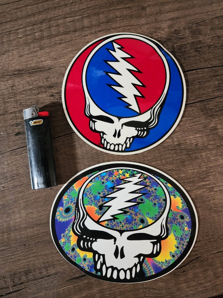 2x 1995 Grateful Dead Stickers Dead Head Skull Round & Oval 6" width