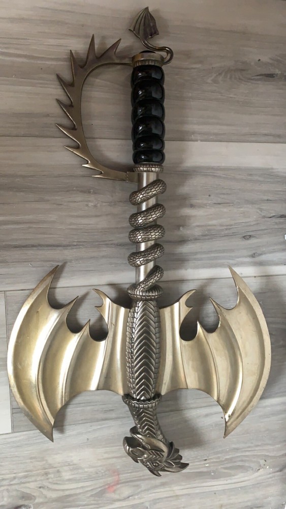 Golden Battle Axe With Dragon Design