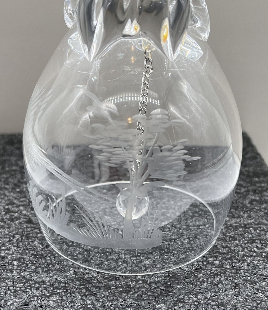 Etched Crystal Bell Flying Pheasant Prairie Scene