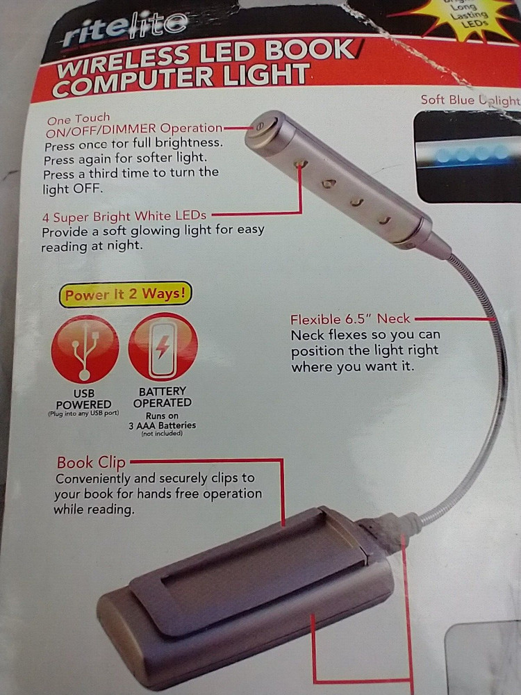 NEW - Ritelite LPL792 Wireless USB 5-LED Touch-On Computer Light
