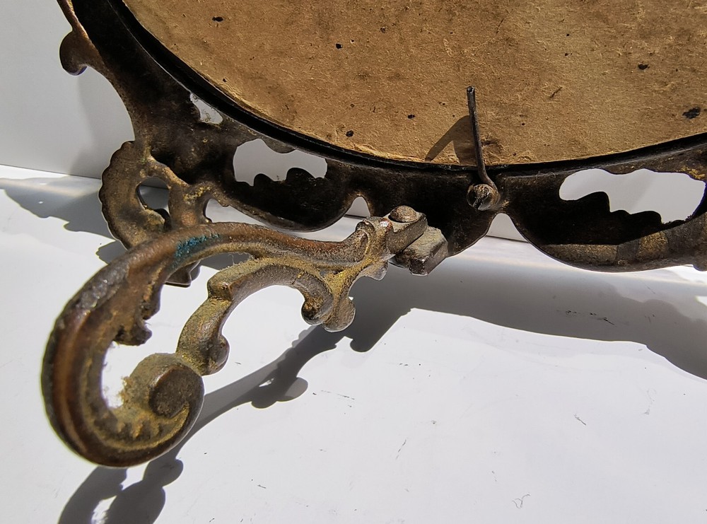 Antique Thick 10" Solid Brass/Bronze Beveled Dresser/Tabletop Mirror Easel Stand