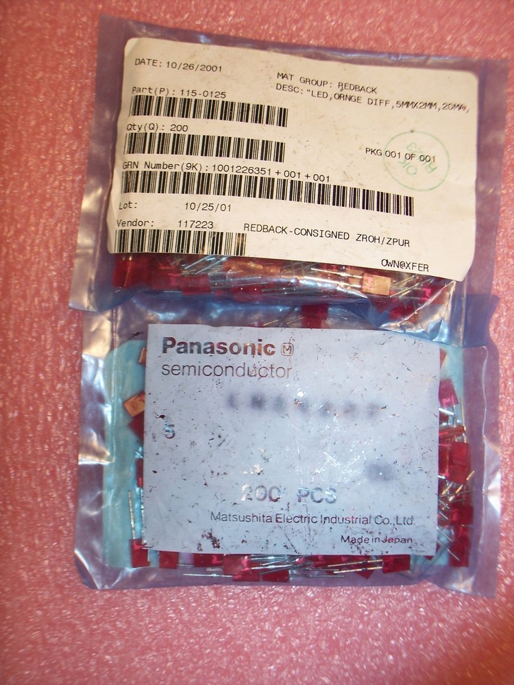 QTY (200) LN842RP PANASONIC ORANGE/ RED DIFFUSED RECTANGULAR 5x2mm LED'S 630nm