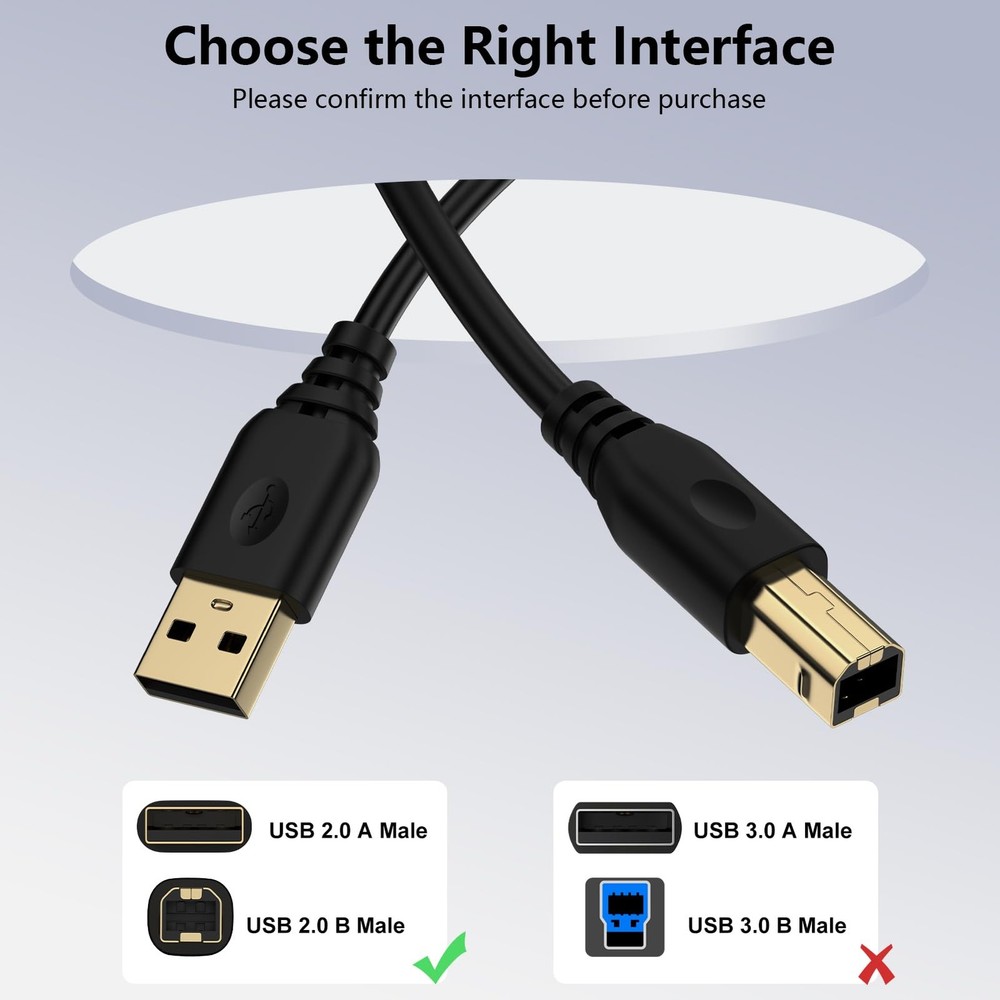 Printer Cable 6FT USB 2.0 USB-A to USB-B Cables, High Black