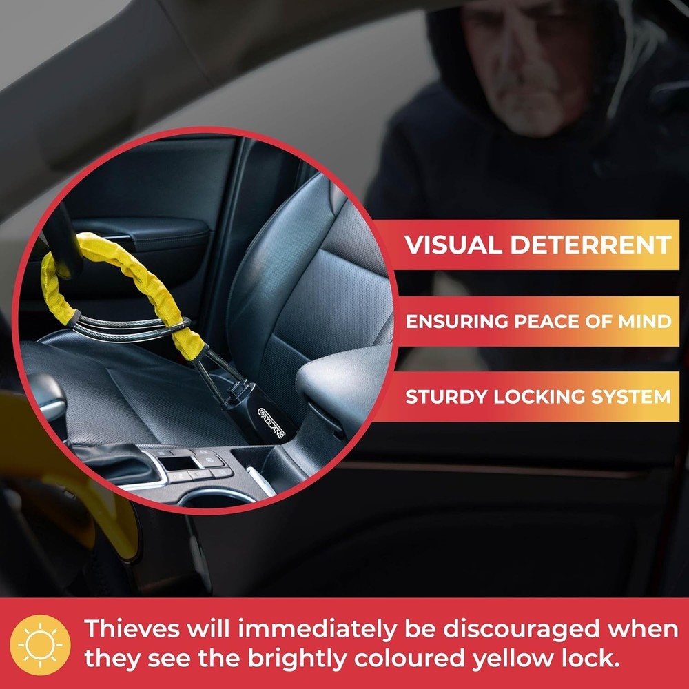 Double Lock Car Security System - High Visibility Steering Wheel & Seatbelt Lock