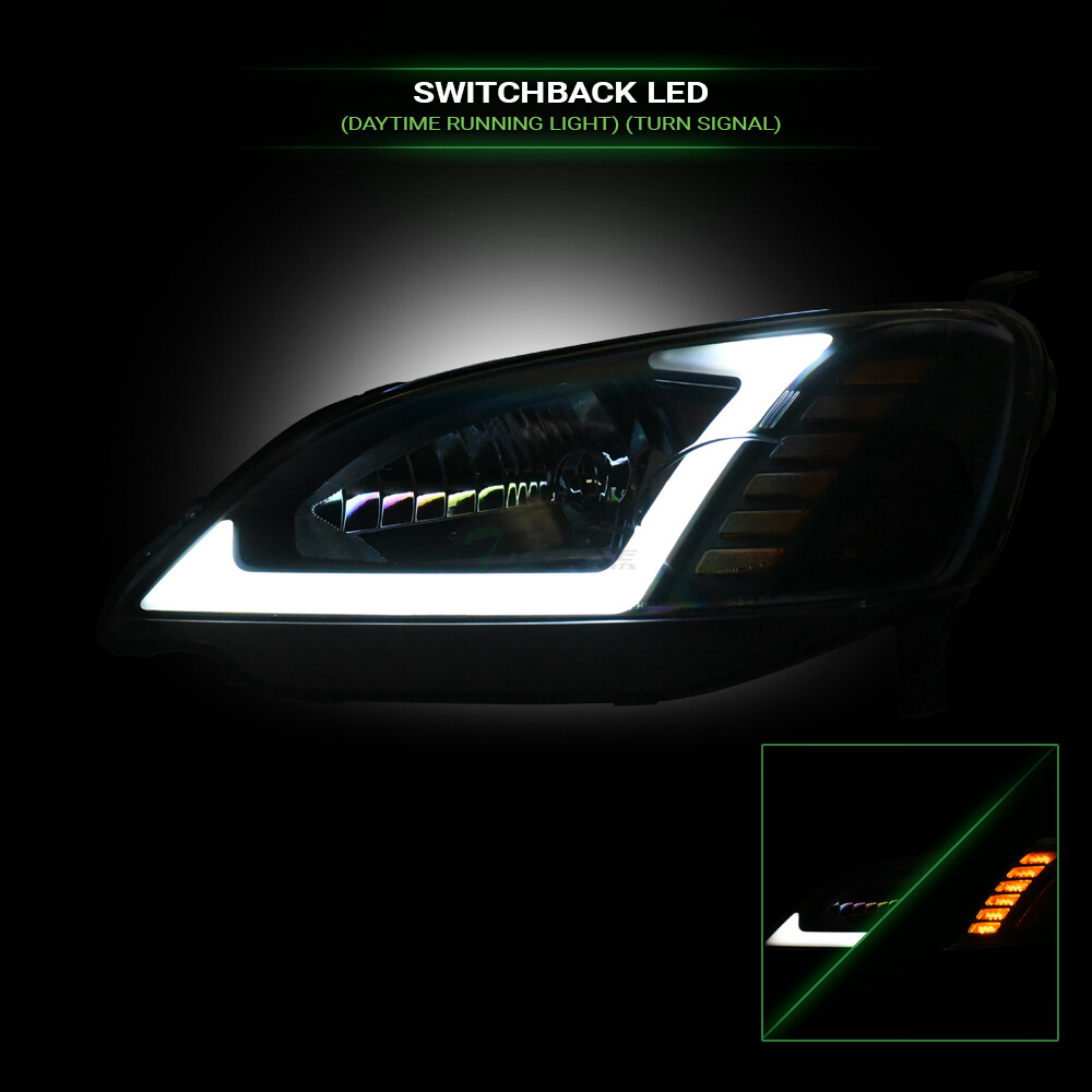 Topline For 2001-2003 Civic 2D/4D Switchback Sequential LED Strip Headlights Blk