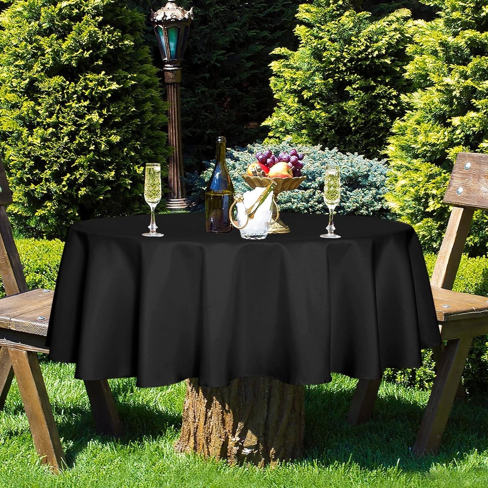 60 Inch Round Black Polyester Tablecloth, washable any occassion