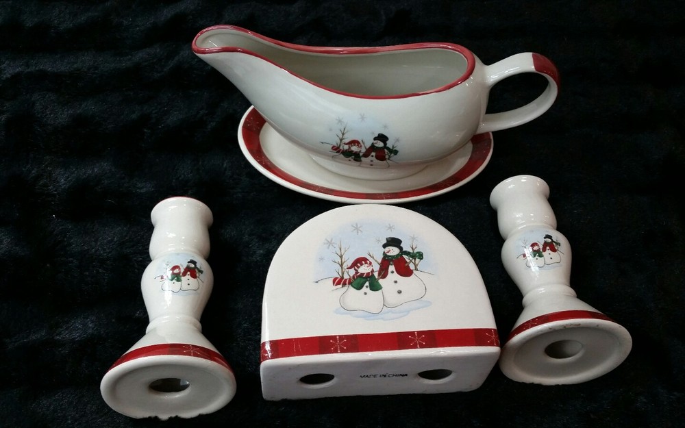 Royal Seasons SNOWMEN 5 Piece Stoneware Accessory Set